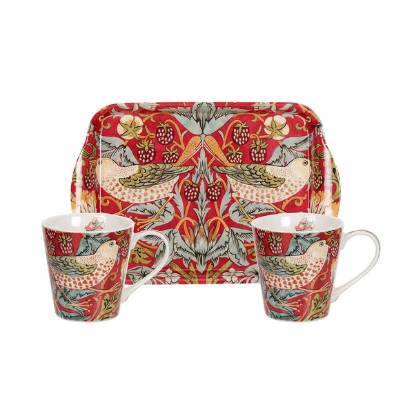 Strawberry Thief Mug & Tray Set - Red