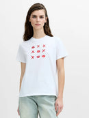 Noughts And Kisses T Shirt - Linen White/red