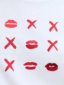 Noughts And Kisses T Shirt - Linen White/red