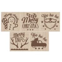 Engraved Xmas Wooden Cube Cookie Stamp with Cutter