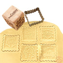 Engraved Xmas Wooden Cube Cookie Stamp with Cutter