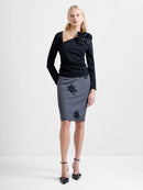 Valetta Jersey Rosette Top - Black