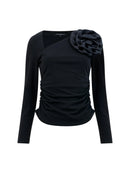 Valetta Jersey Rosette Top - Black