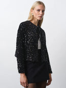 Monet Sequin Tie Cardigan - Blackout