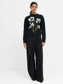 Oriana Floral Neck Jumper - Black/khaki