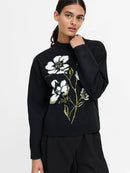 Oriana Floral Neck Jumper - Black/khaki
