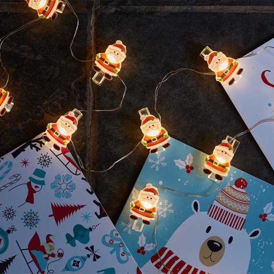 10 ClipCard Santa String Lights