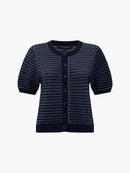 Haddie Mozart Faux Button Top - Navy/linen White