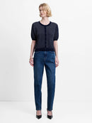 Haddie Mozart Faux Button Top - Navy/linen White