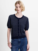 Haddie Mozart Faux Button Top - Navy/linen White