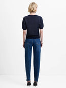 Haddie Mozart Faux Button Top - Navy/linen White