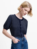 Haddie Mozart Faux Button Top - Navy/linen White