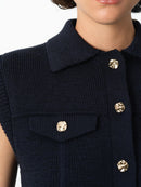Roland Knit Collared Gilet - Indigo