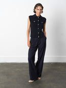 Roland Knit Collared Gilet - Indigo