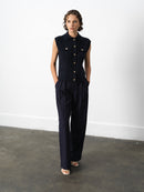 Roland Knit Collared Gilet - Indigo