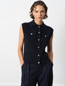 Roland Knit Collared Gilet - Indigo