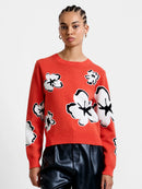 Paisley Floral Jacquard Jumper - Flame Orange