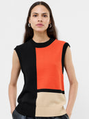 Varli Colour Blocking Knit Vest - Black Flame Camel