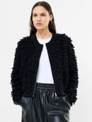 Mali Looped Fringe Knit Jacket - Black