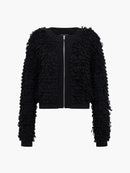 Mali Looped Fringe Knit Jacket - Black