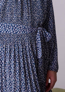 Pleated Print Dress - Petroleum