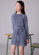 Pleated Print Dress - Petroleum