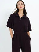 Wren Half Zip Jumpsuit - Mocha Brown