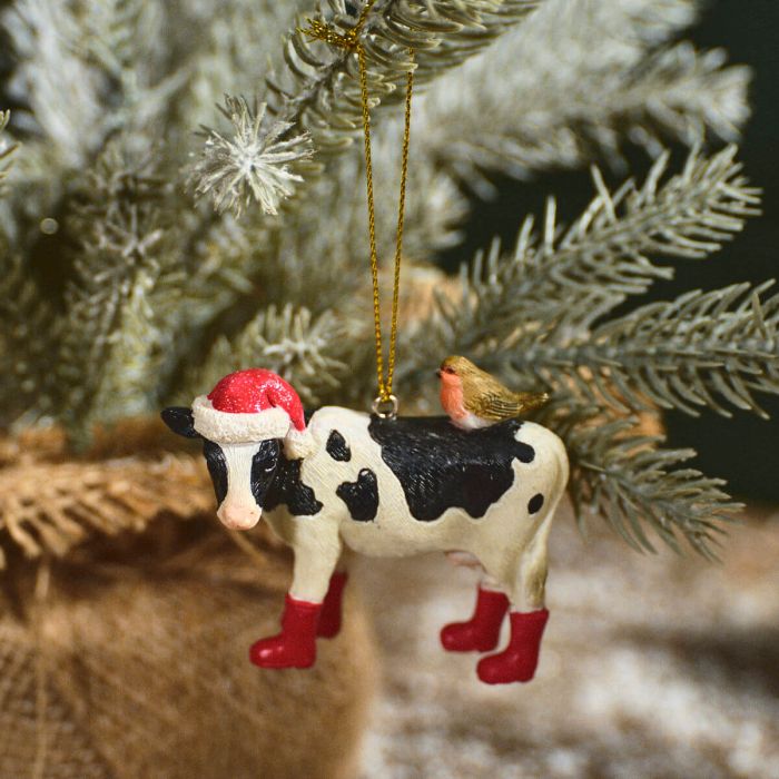 Friesian Cow with Robin & Red Wellie