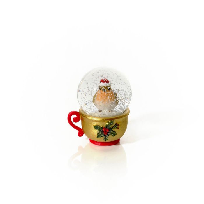Festive Robin Teacup Snow Globe Ornament