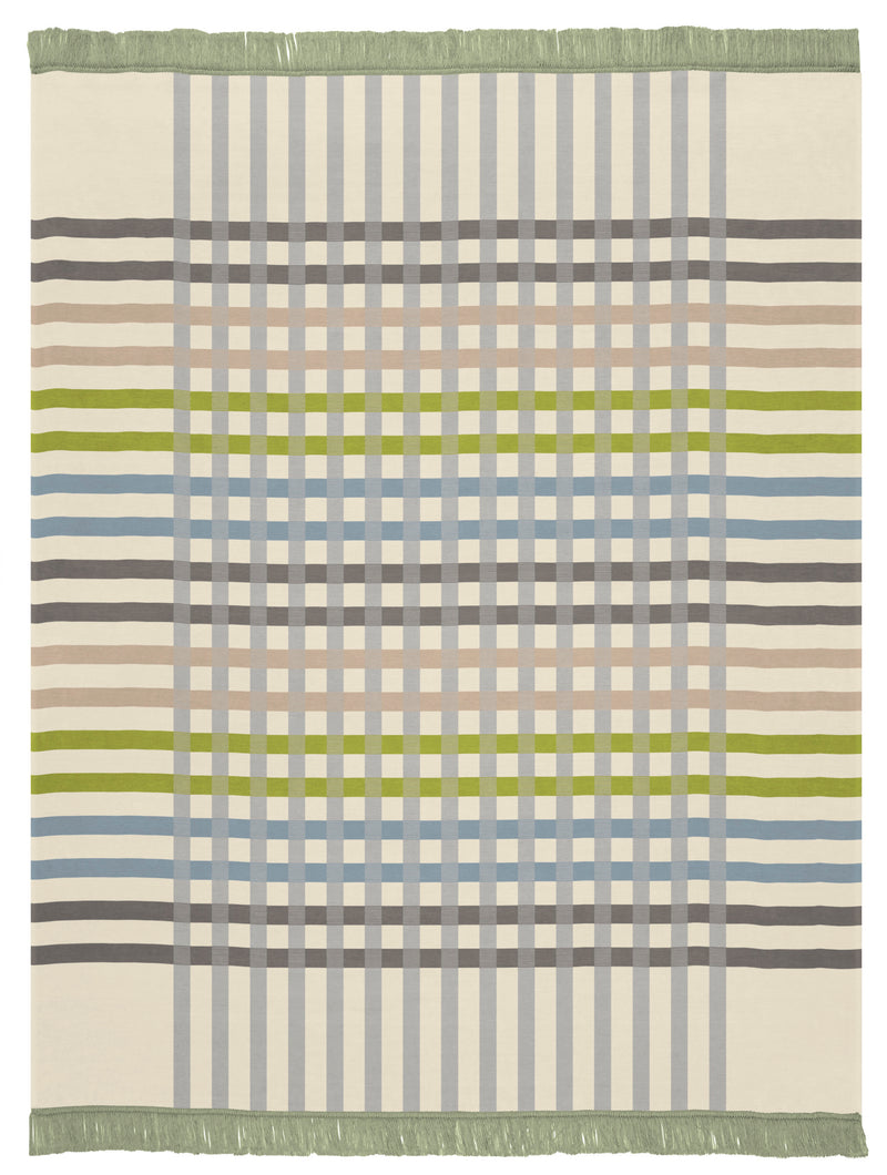 Cotton Rich Border Check Blanket - Green - 140x180