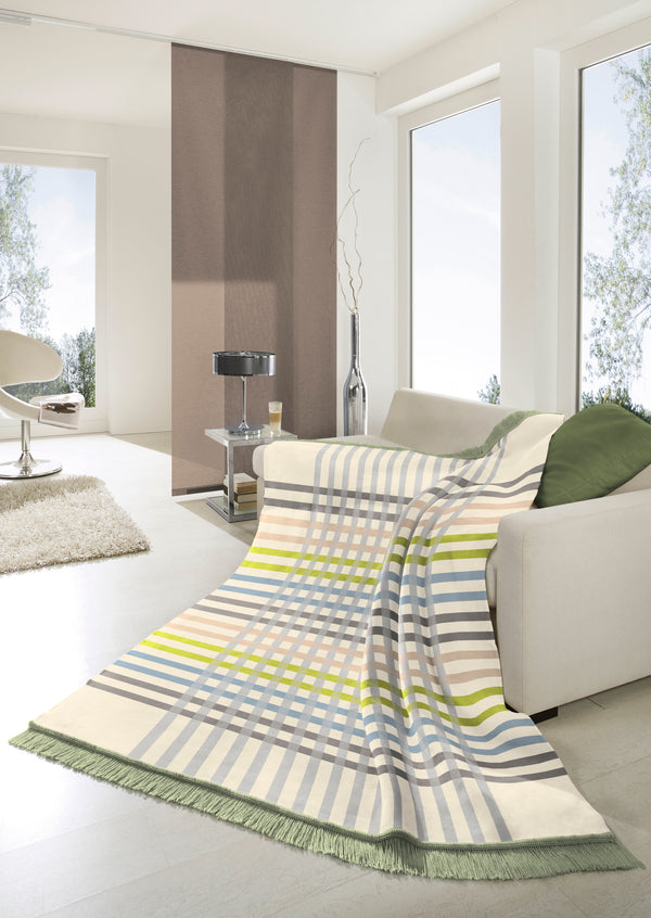 Cotton Rich Border Check Blanket - Green - 140x180