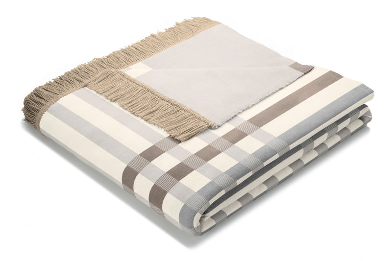 Cotton Rich Border Check Blanket - Natural - 140x180