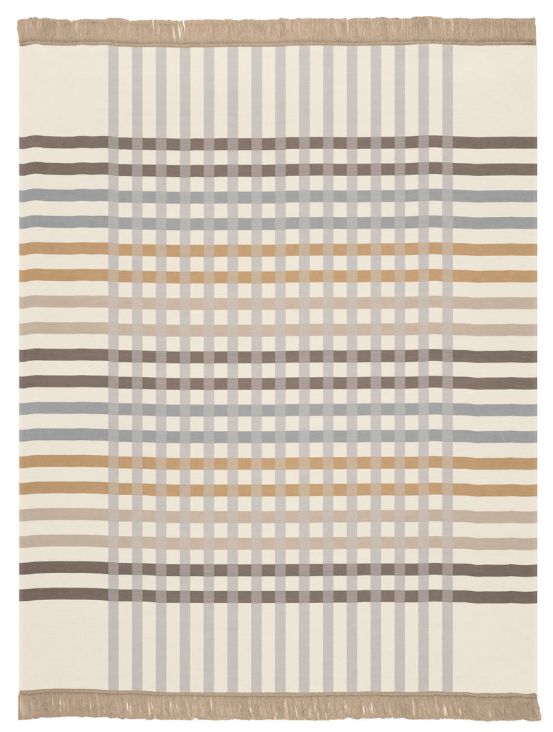 Cotton Rich Border Check Blanket - Natural - 140x180