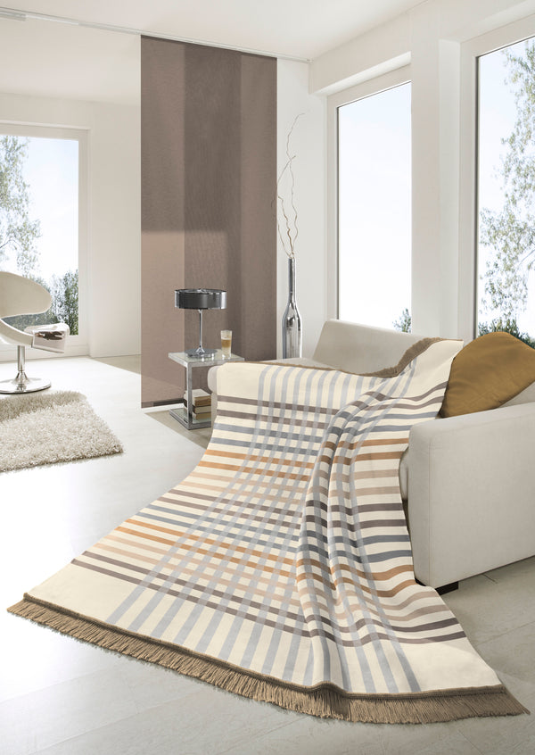 Cotton Rich Border Check Blanket - Natural - 140x180