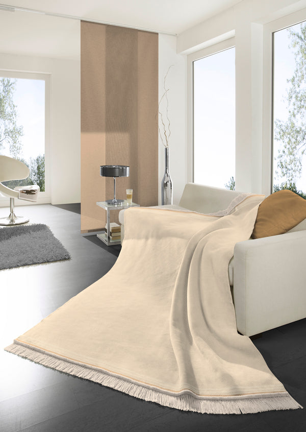 Cotton Rich Border Twill Blanket - Natural - 140x180