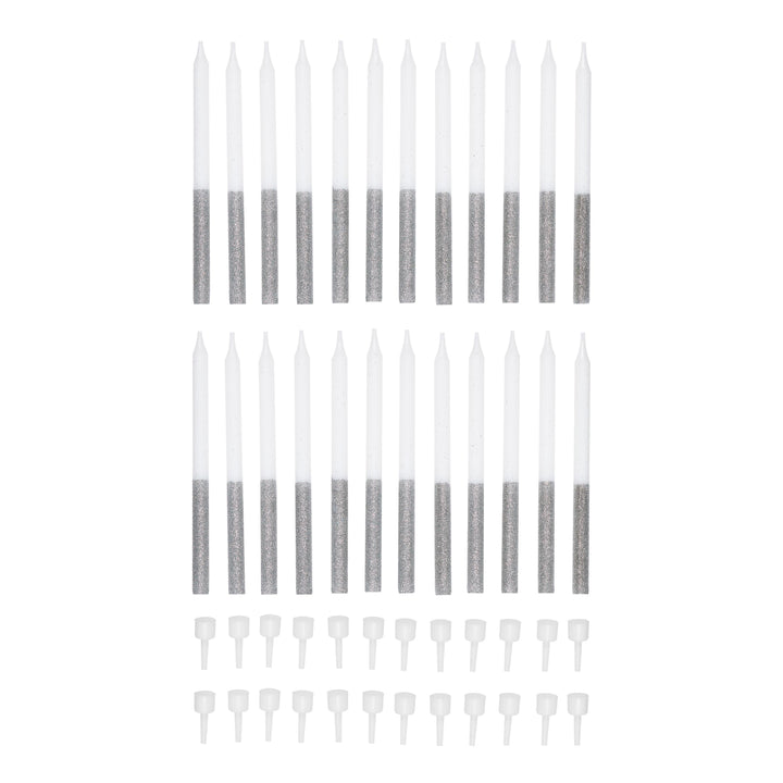 24 Silver Glitter Candles