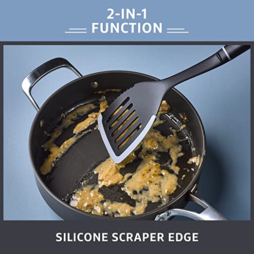 2in1 Slotted Turner With Silicone Edge - Grey