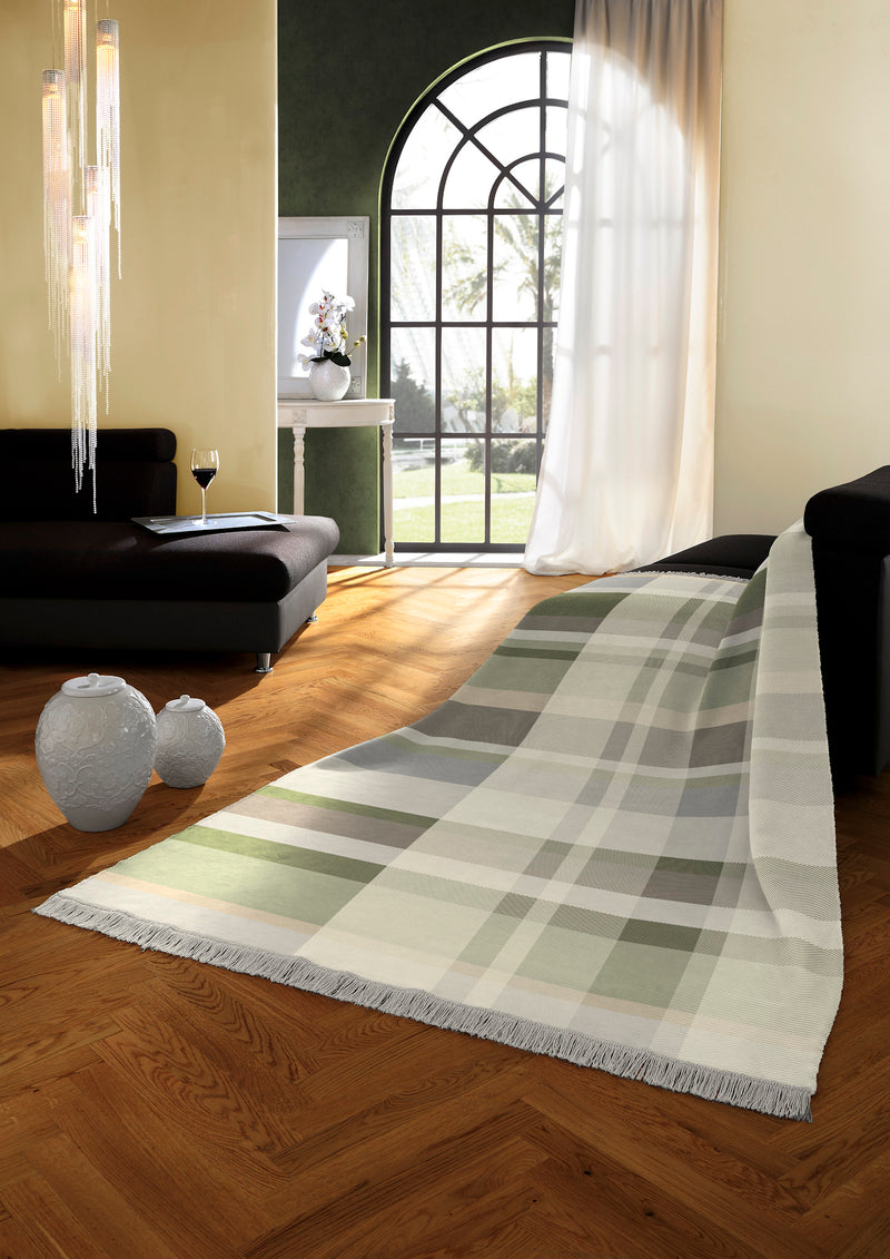 Cotton Rich Green Check Panel Throw - 140x180