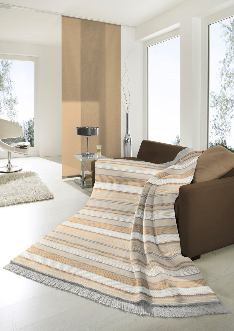 Cotton Rich Throw 140 x 180cm - Neptune Stripe Natural