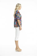 Purple print frill sleeve top - Purple Floral