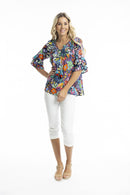 Purple print frill sleeve top - Purple Floral