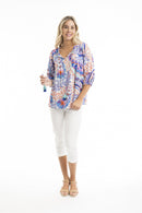 Pleated top - Blue/orange