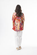 Araya Print Top - Orange & Green