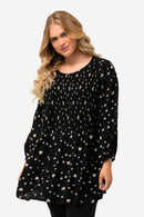 SMOCKED HEART PRINT TOP - Black-cream