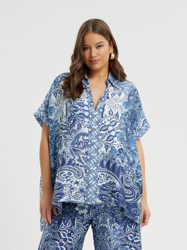 SATIN BLUE PRINT TOP - Blue Print