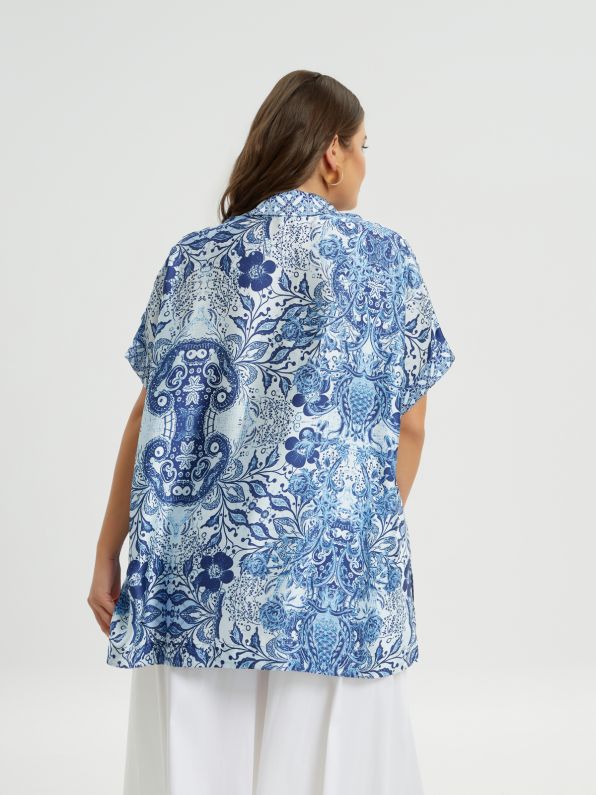 SATIN BLUE PRINT TOP - Blue Print
