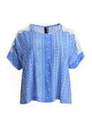 BLUE AND WHITE LACE SHOULDER TOP - Blue Combo