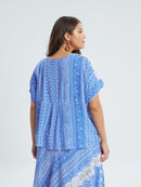 BLUE AND WHITE LACE SHOULDER TOP - Blue Combo