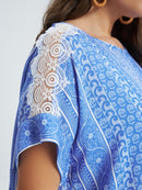 BLUE AND WHITE LACE SHOULDER TOP - Blue Combo