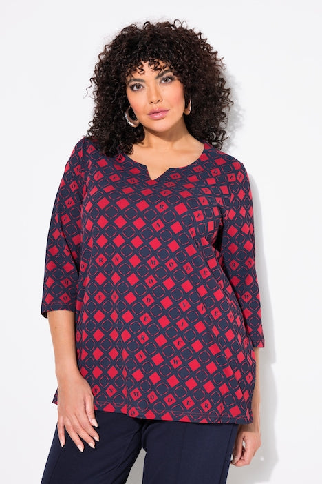 DIAMOND PRINT TOP - Red/navy